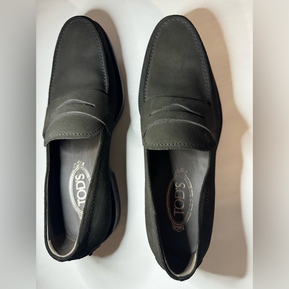 TODS Mens Suede Penny Loafers dark dark brown
